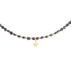 Κολιέ με Κ14 χρυσό κούμπωμα, μαύρα μαργαριτάρια και μενταγιόν αστέρι Κ14 χρυσό - F125876B